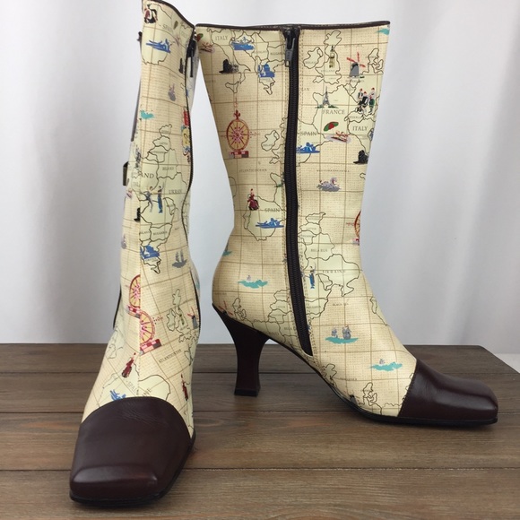 Sharif Shoes - Sharif Mid-calf WORLD MAP Boots SZ 8.5